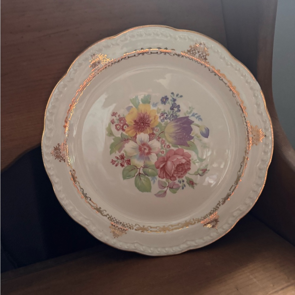 Set of 5 Floral Porcelain Dinner Plate with Gold Accents